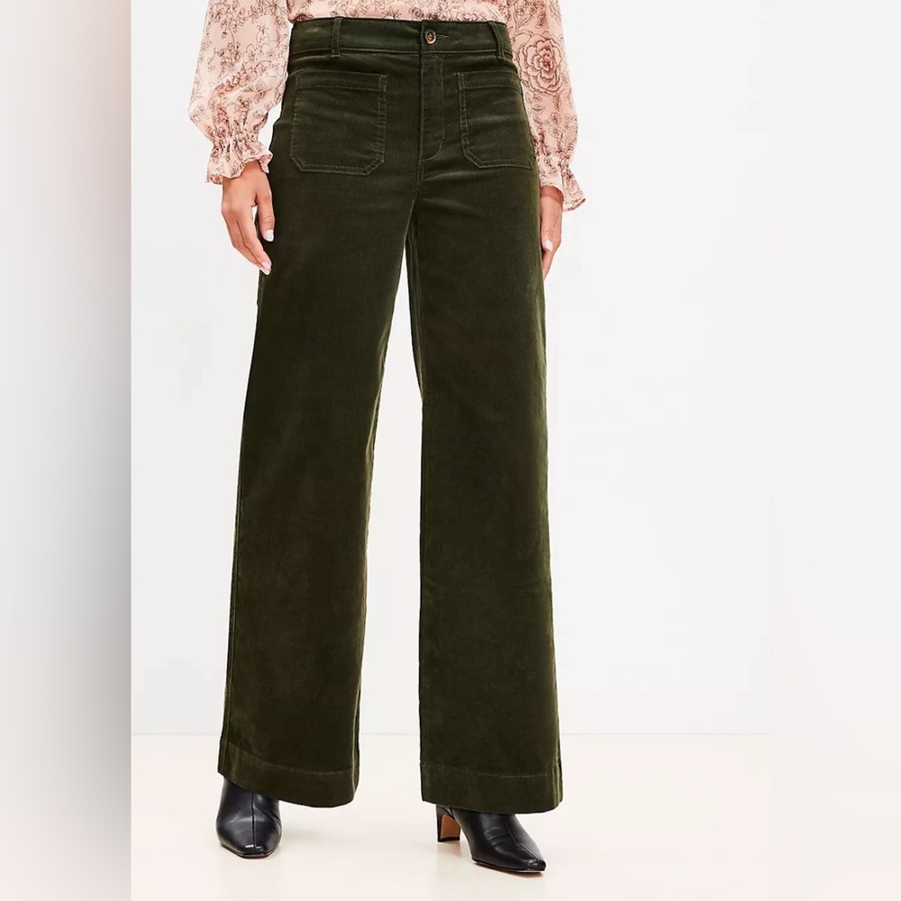 Loft Palmer Wide Leg Pants in Brushed Corduroy size 4, mountain evergreen